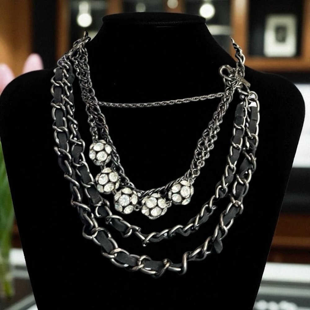 Beautiful black and rhinestone and silver necklace with matching earrings